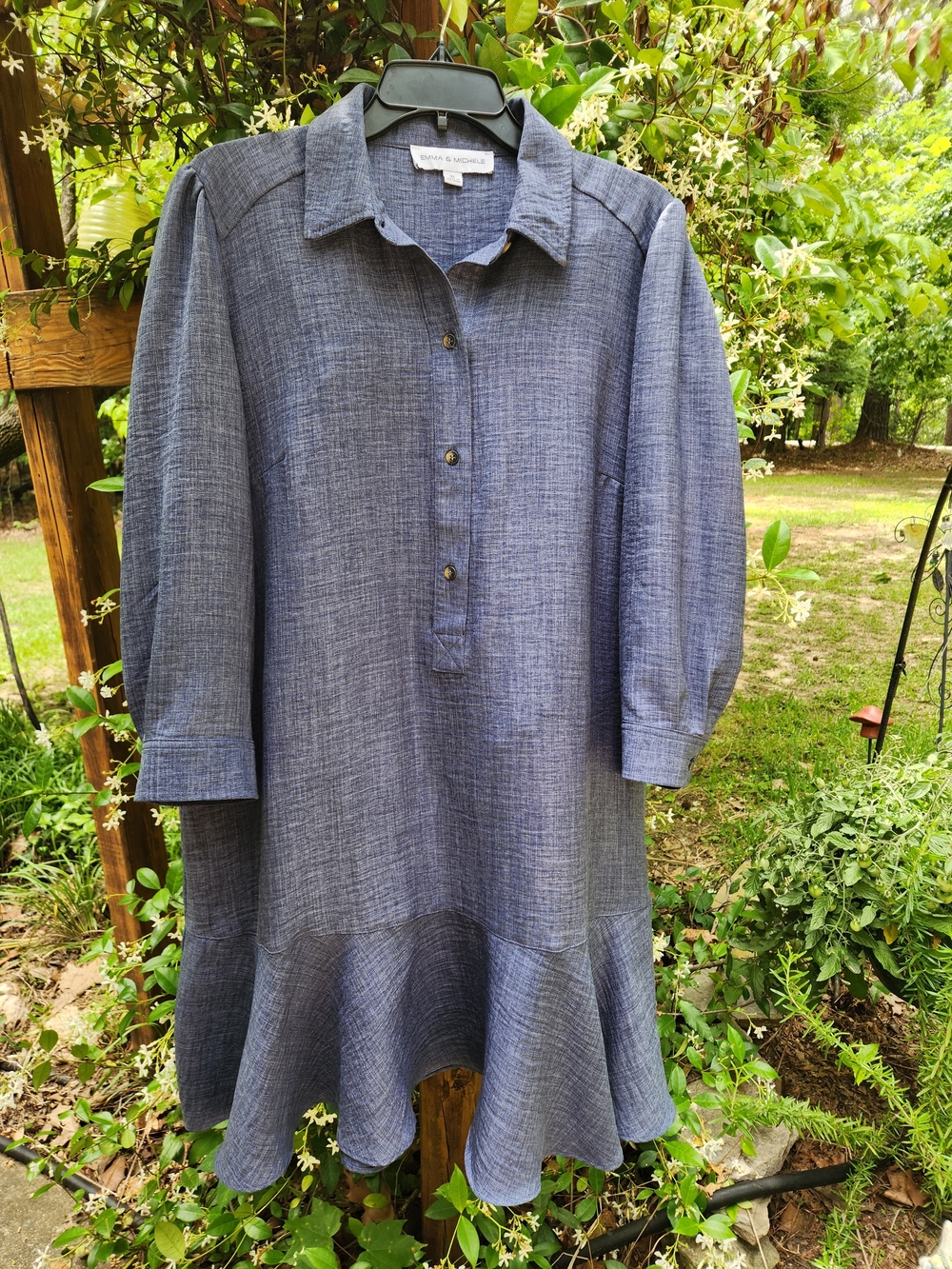 Emma & Michele Blue Denim Ruffle Hem Shirt Dress Size XL
